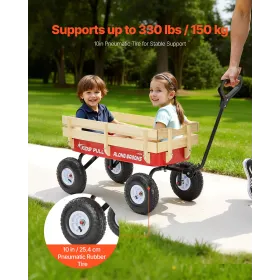 VEVOR-trækvogn til børn, 101 cm småbørnsvogne med træpaneler og håndtag, understøtter op til 150 kg, terrænvogn