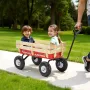 Pull-Along Wagon for Kids, 101cm Toddler Wagons with Wooden Panels & Handle, Supports up to 150kg, All-Terrain Utility Wagon Car