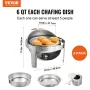 Roll Top Chafing Dish Buffet Set, 6 Qt 2 Pack, Stainless Steel Chafer with 2 Full Size Pans, Round Catering Warmer Server with L