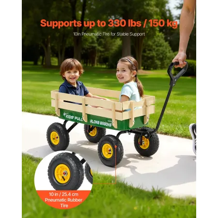 VEVOR Pull-Along Wagon for Kids, 101cm Toddler Wagons with Wooden Panels & Handle, Supports up to 150kg, All-Terrain Utility Wag