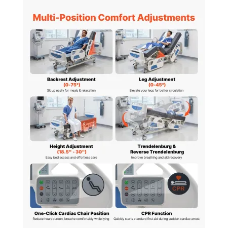 Premium 5 funktion fuld elektrisk hospitalsseng, elektrisk