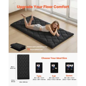 VEVOR Japanese Tatami Mat, Twin Size Foldable Japanese Tatami Mattress, Futon Mattress with Storage Bag & Fastener, 9-Layer Floo