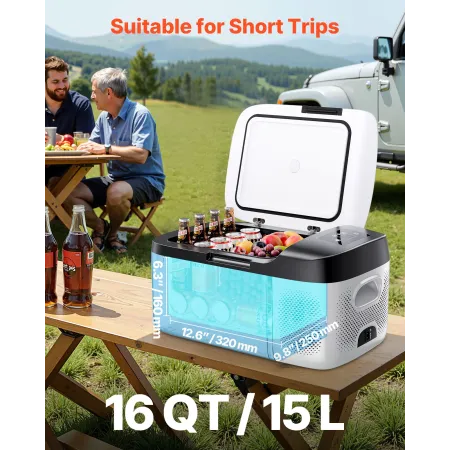 VEVOR Car Refrigerator, DC 12/24V AC100-240V Compressor Electric Cooler, -20°C to 20°C Car Fridge with APP Control, 15L Cars Fre