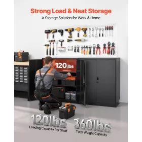 VEVOR Metal Storage Cabinet, 106 cm Steel Garage Cabinet with 2 Adjustable Shelves, 2 Magnetic Doors & 2 Keys, 3 Tiers Lockable 