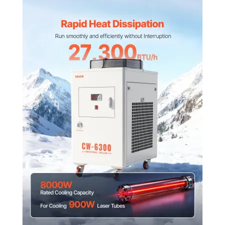 VEVOR industriel vandkøler, 8000W, industriel vandkølerkølesystem med kompressor, 70 l/min maks. flowhastighed, 40 l tank