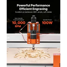 CNC Router Machine, 100W Spindle, 3-Axis Wood Engraving Milling Machine, with 400 x 400 x 95 mm Working Area, Linear Rail, Alumi
