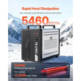 VEVOR industriel vandkøler, 1600W, industriel vandkølerkølesystem med kompressor, 16 l/min maks. flowhastighed, 7 l tank