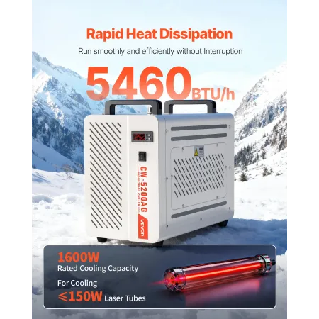 VEVOR industriel vandkøler, 1600W, industriel vandkølerkølesystem med kompressor, 7 l tankkapacitet, 13 l/min Max F