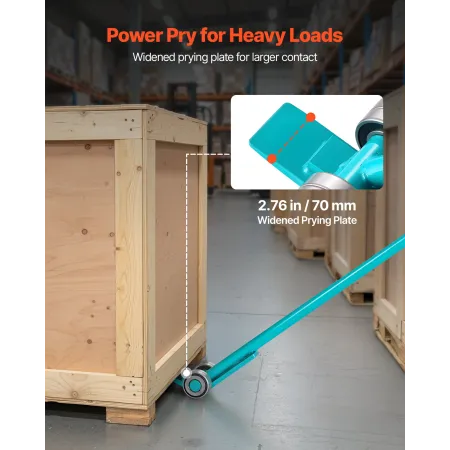 VEVOR Prylever Bar, 4 T Weight Capacity, 1.4 m Carbon Steel Handle Lever Dolly, Pry Lever Bar with Wheels for Large Pallets, Hea