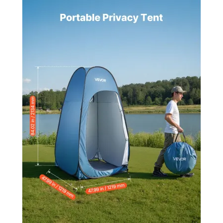 Pop up Shower Tent, Instant Portable Privacy Tent Changing Room with Hanging Bag, Ground Stakes, Ropes, Carry Bag, 190T Polyeste