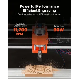 VEVOR 3018 CNC-fræsermaskine, 60W spindel, 3-akset trægraveringsfræser, med 300 x 180 x 40 mm arbejdsområde, offline