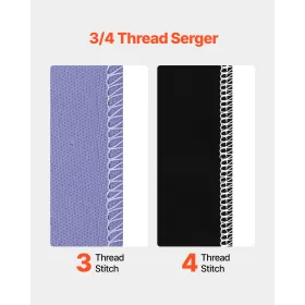 VEVOR Serger Overlock-symaskine, 1250 sting pr. minut, 3 og 4 tråds kapacitet, med LED-lys og stærkt sugegebyr