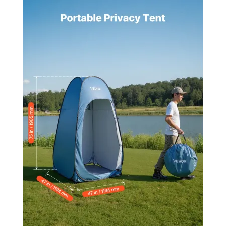 VEVOR Pop up brusetelt, Instant Portable Privacy Telt Omklædningsrum med brusetaske, Ground Stakes, Reb, Bæretaske, 190T Pol