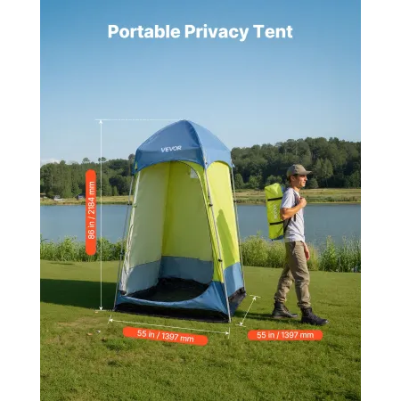 Camping Shower Tent, 1 Room, Portable Privacy Tent Changing Room with Ground Stakes, Ropes, Carry Bag, and Steel Poles, 200D Oxf