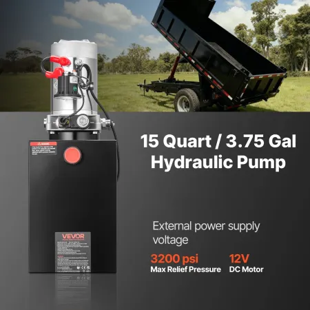 VEVOR 15 L Hydraulic Power Unit, Single Acting Dump Trailer Pump, 22 MPa Max Relief Pressure & 3.4 L/min Flow Rate, DC 12V Hydra