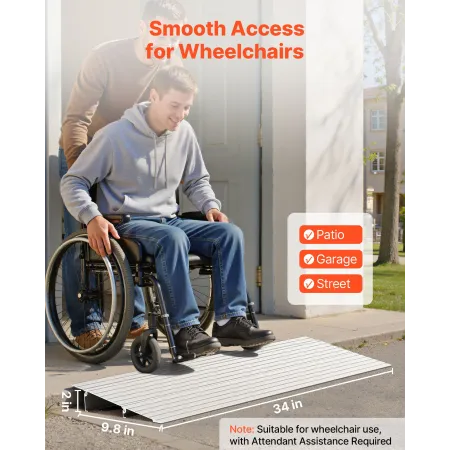 Door Threshold Ramp, 59 mm Rise, Aluminum Alloy Threshold Ramp Rated 363 kg Load Capacity, Handicap Ramps for Home Steps for Whe