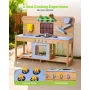 Mud Kitchen, Outdoor Mud Kitchen for Kids, Wood Outdoor Play Kitchens with Stoves, Hooks, Double Sinks, Planting Shovels, Spatul