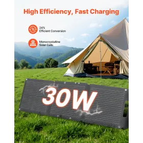 VEVOR 30W foldbar solpaneloplader, 16BB N-type monokrystallinsk solpanel 24 % effektivitet, ultralet bærbar med USB-A,