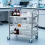 Stainless Steel Cart, 3-Tier Rolling Lab Utility Cart with Lockable Wheels, Medical Serving Trolley Clinic Tray, Heavy Duty Mobi