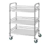 Stainless Steel Cart, 3-Tier Rolling Lab Utility Cart with Lockable Wheels, Medical Serving Trolley Clinic Tray, Heavy Duty Mobi