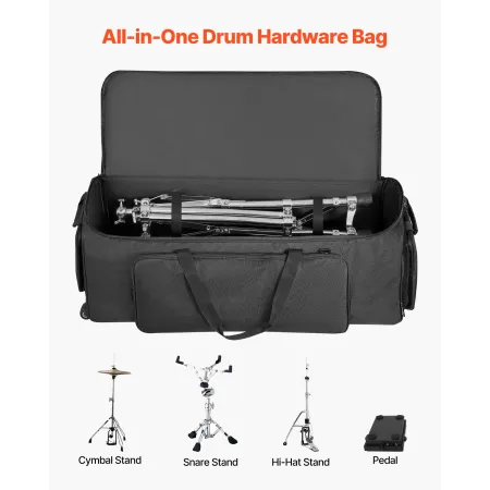 Drum Hardware Bag with Wheels, 1680D, Drum Set Equipment Carry Bag, Carrying Case with Sturdy Handle, Durable Zipper, Smooth PVC