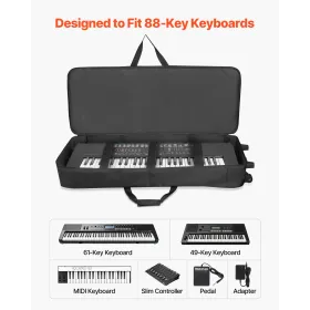 VEVOR 88 Key Keyboard Case, 1040 x 430 x 130 mm Interior, Padded Rolling Piano Case with Wheels, Sturdy Handle, 3-Pocket Storage