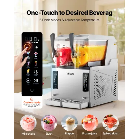 Slushie Machine, 3L/100oz x 2 Tank Slushy Machine for Home, No Ice Needed Frozen Drink Maker, Margarita Maker with Self-Cleaning