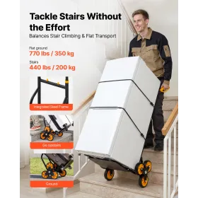 VEVOR Stair Climbing Cart, 200 kg Stair-Climbing Capacity, Heavy-Duty Folding Trolley Cart with Telescoping Handle, 6 Wheels and