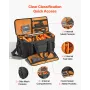 Rolling DJ Cable Bag, 1680D, Padded File Gig Bag with Wheels, 6 Detachable Divider, Travel Storage Music Gear Case, for Professi