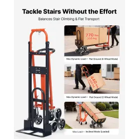 VEVOR 3 in 1 Industrial Convertible Stair Climbing Cart, 350 kg Max Load, Folding Hand Truck Dolly with Handle & Wheels, Stair C