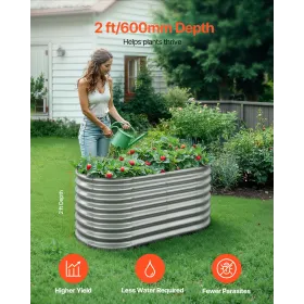 Metal Raised Garden Bed, 1.2 x 0.6 x 0.6 m Oval Outdoor Galvanized Planter Garden Box, Open Bottom Design, Large Planter Raised 