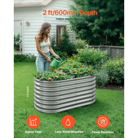 Metal Raised Garden Bed, 1.2 x 0.6 x 0.6 m Oval Outdoor Galvanized Planter Garden Box, Open Bottom Design, Large Planter Raised 