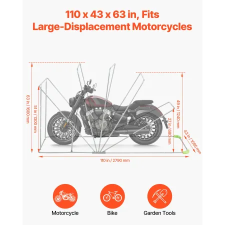 VEVOR Motorcykelopbevaringsrum med sikkerhedslås, 600D Oxford Flip-Up garagetelt, kraftigt all-weather motorcykel cover wi