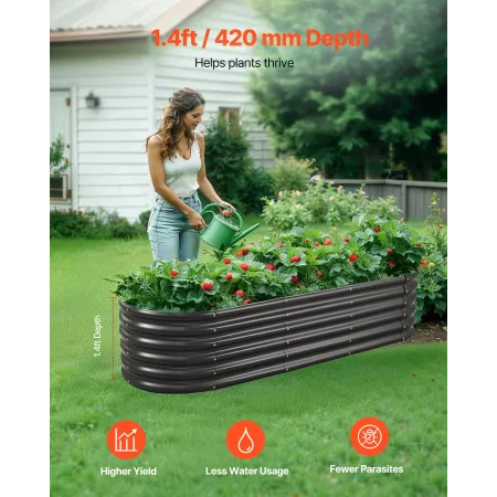 VEVOR metal hævet haveseng, 2,0 x 0,6 x 0,4 m Oval udendørs Galvalume Plantekasse Havekasse, Design med åben bund, Stor