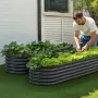 Metal Raised Garden Bed, 2.0 x 0.6 x 0.4 m Oval Outdoor Galvalume Planter Garden Box, Open Bottom Design, Large Planter Raised B
