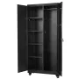 Metal Storage Cabinet, 179.5 cm Rolling Steel Garage Cabinet with Adjustable Shelves, 2 Magnetic Doors, Hanging Rod & 3 Rod Hook