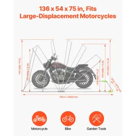 VEVOR Motorcycle Storage Shelter with Security Lock, 600D Oxford Flip-Up Garage Tent, Heavy-Duty All-Weather Motorcycle Cover wi