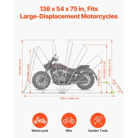 VEVOR Motorcycle Storage Shelter with Security Lock, 600D Oxford Flip-Up Garage Tent, Heavy-Duty All-Weather Motorcycle Cover wi