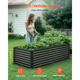 VEVOR metal hævet haveseng, 1,8 x 0,9 x 0,6 m udendørs galvaniseret plantekasse havekasse, design med åben bund, stor