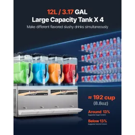 Slushie-maskine, 12L/3.17Gal x 4 tank kommerciel