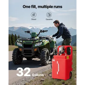 VEVOR Fuel Caddy, 32 Gallon, Portable Fuel Tank with 12V DC 15 GPM Electric Fuel Transfer Pump, 13 ft Delivery Hose & Aluminum A