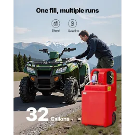 Fuel Caddy, 32 Gallon, Portable Fuel Tank with 12V DC 2.5 GPM Electric Fuel Transfer Pump, 4 ft Delivery Hose & Auto-Stop Sensor
