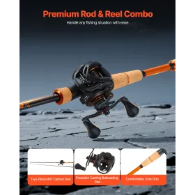 VEVOR Rod and Fishing Reel Combo, IM7 Carbon Fiber Baitcasting Rod and Reel Combo, Bass Fishing Pole with 7+1 BB System, 7.0:1 G