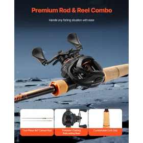 Rod and Fishing Reel Combo, IM7 Carbon Fiber Baitcasting Rod and Reel Combo, Bass Fishing Pole with 7+1 BB System, 7.0:1 Gear Ra