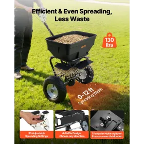 Walk-Behind Spreader, 3.66m Spreading Width, Push Broadcast Spreader with 13" All-Terrain Tires, Adjustable Flow Control, 59kg C