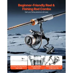 VEVOR Rod and Fishing Reel Combo, IM6 Carbon Fiber Spinning Rod and Reel Combo, Bass Fishing Pole with 2m Two-Piece Rods, 7+1 Ba