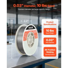 VEVOR Flux Core MIG Welding Wire, E71T-11 0.8mm 4.5kg, Gasless Mild Steel Welding Wire with Low Spatter for All Position Arc Wel