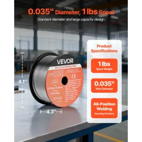 VEVOR Flux Core MIG Welding Wire, E71T-11 0.9mm 0.45kg, Gasless Mild Steel Welding Wire with Low Spatter for All Position Arc We