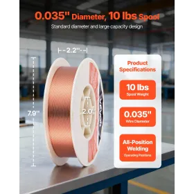 VEVOR Solid MIG Welding Wire, ER70S-6 0.9mm 4.5kg, Low Spatter Mild Steel Welding Wire with High Deoxidizers for All-Position Ga