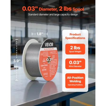 VEVOR Solid MIG Welding Wire, ER308L 0.8mm 0.9kg, Low Spatter Stainless Steel Welding Wire with High Feedability for All-Positio